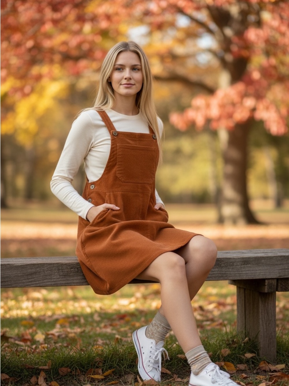 wonder nation Corduroy Pinafore Dress in Rust. Fall family pictures